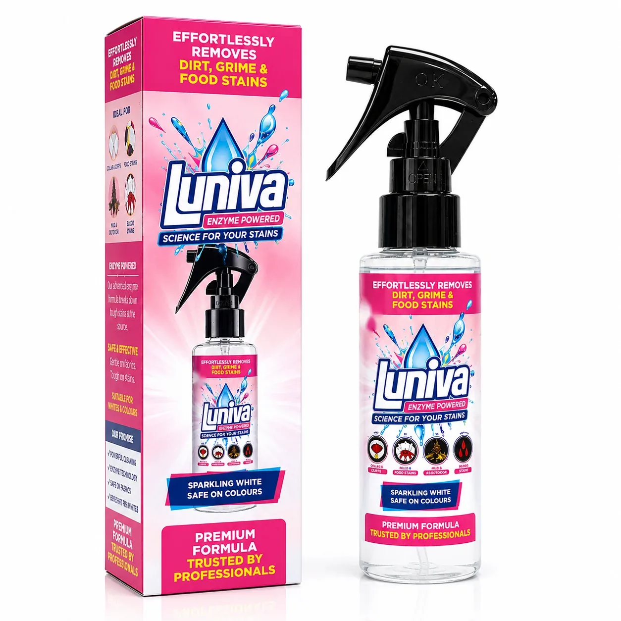 Luniva Enzyme Powered 100 ml spray bottle with its pink box